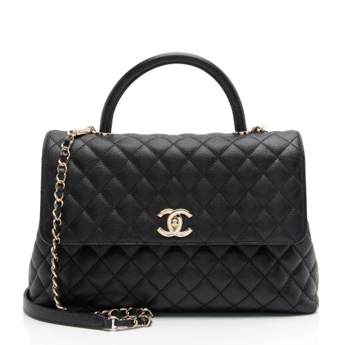 Chanel Caviar Leather Coco Top Handle Medium Flap Bag