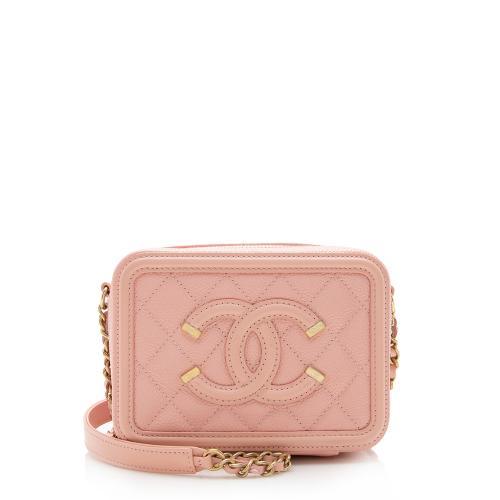 Chanel Caviar Leather CC Filigree Vanity Clutch with Chain