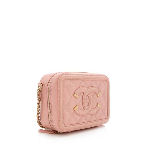 Chanel Caviar Leather CC Filigree Vanity Clutch with Chain