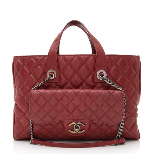 Chanel Caviar Leather Front Pocket Large Shopping Tote