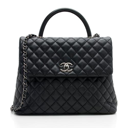 Chanel Caviar Leather Coco Top Handle Large Flap Bag