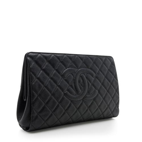 Chanel Caviar Leather Jumbo CC Clutch