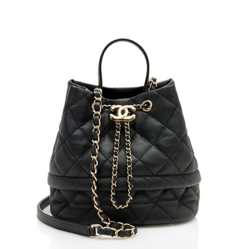 Chanel Caviar Leather Rolled Up Drawstring Bucket Bag