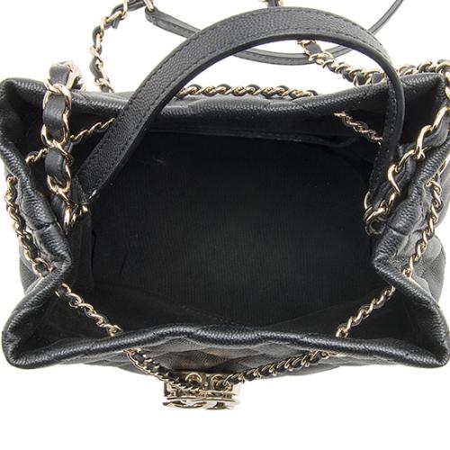Chanel Caviar Leather Rolled Up Drawstring Bucket Bag, Chanel Handbags