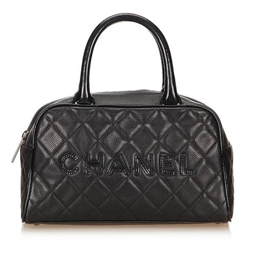 Chanel Caviar Leather Logo Bowler Small Satchel