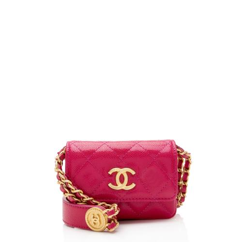 Chanel Caviar Leather Twist You Buttons Flap Chain Belt Bag