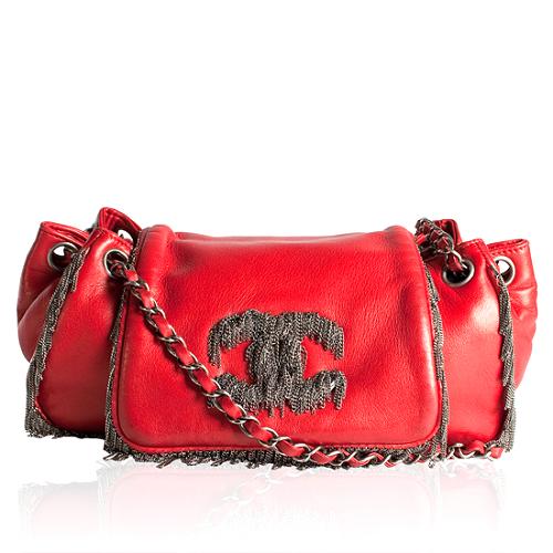 Chanel Chain Fringe Lambskin Accordion Flap Shoulder Handbag
