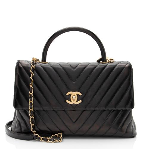 Chanel Chevron Calfskin Coco Top Handle Medium Flap Bag