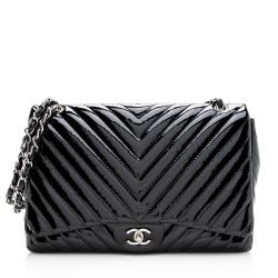Chanel Chevron Patent Leather Classic Maxi Single Flap Bag