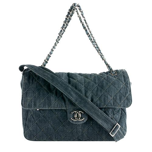 Chanel Classi Quilted Denim Maxi Flap Shoulder Handbag