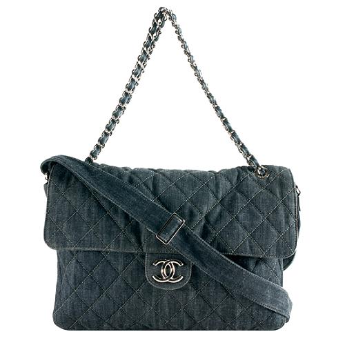 Chanel Classi Quilted Denim Maxi Flap Shoulder Handbag