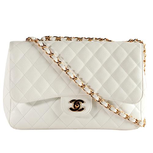 Chanel Classic 2.55 Quilted Caviar Jumbo Flap Shoulder Handbag
