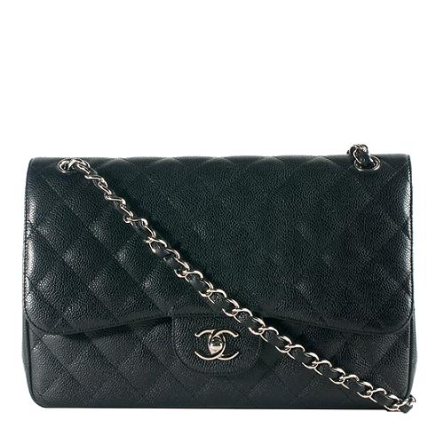 Chanel Classic 2.55 Quilted Caviar Leather Jumbo Double Flap Shoulder Bag