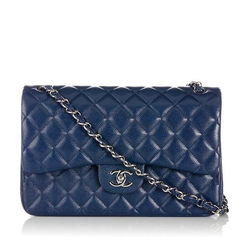 Chanel Classic 2.55 Quilted Caviar Leather Jumbo Double Flap Shoulder Bag