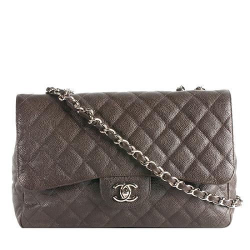 Chanel Classic 2.55 Quilted Caviar Leather Jumbo Flap Shoulder Bag