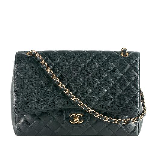 Chanel Classic 2.55 Quilted Caviar Leather Jumbo Flap Shoulder Handbag
