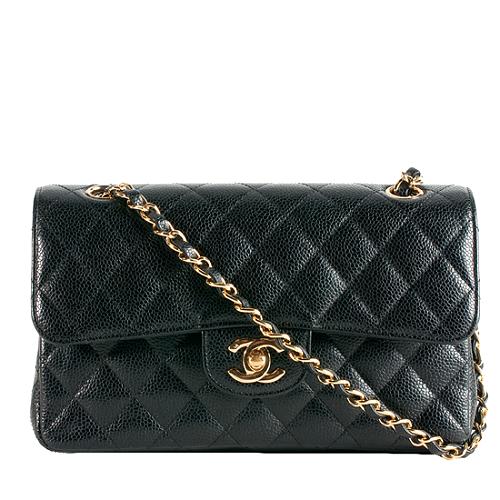 Chanel Classic 2.55 Quilted Caviar Leather Small Double Flap Shoulder Bag