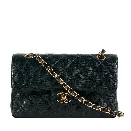 Chanel Classic 2.55 Quilted Caviar Leather Small Double Flap Shoulder Handbag