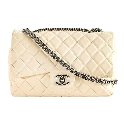 Chanel Classic 2.55 Quilted Lambskin Jumbo Flap Bijou Chain Shoulder Handbag