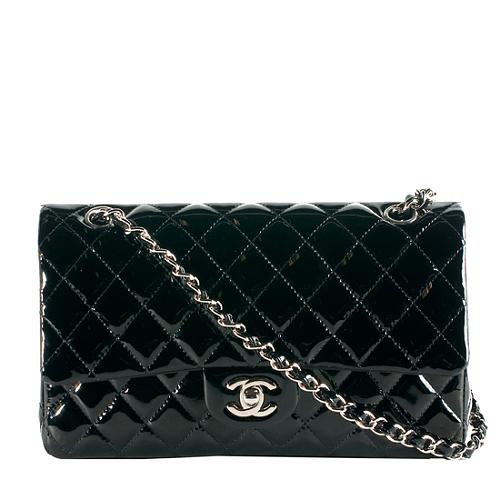 Chanel Classic 2.55 Quilted Patent Leather Medium Double Flap Shoulder Handbag