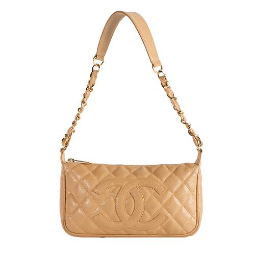 Chanel Classic Caviar Leather Pochette Shoulder Handbag