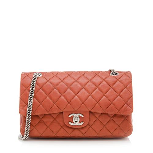 Chanel Classic Double Flap Quilted Lambskin Silver-tone Medium