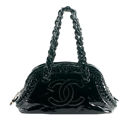 Chanel Crinkle Patent Leather Modern Chain Bowler Satchel Handbag