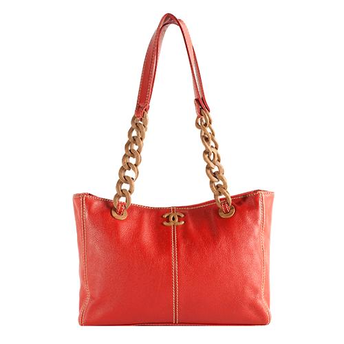 Chanel Vintage Leather Wood Chain Tote