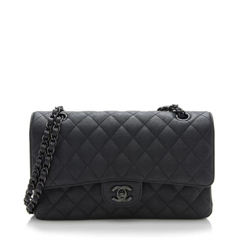 Chanel Crumpled Calfskin So Black Classic Medium Double Flap Bag, Chanel  Handbags