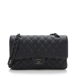 Chanel Crumpled Calfskin So Black Classic Medium Double Flap Bag