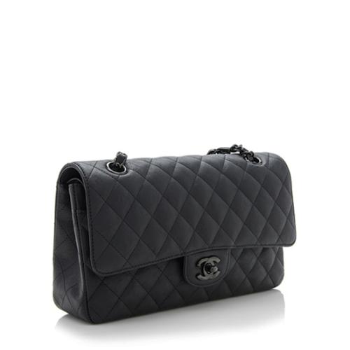 Chanel Crumpled Calfskin So Black Classic Medium Double Flap Bag