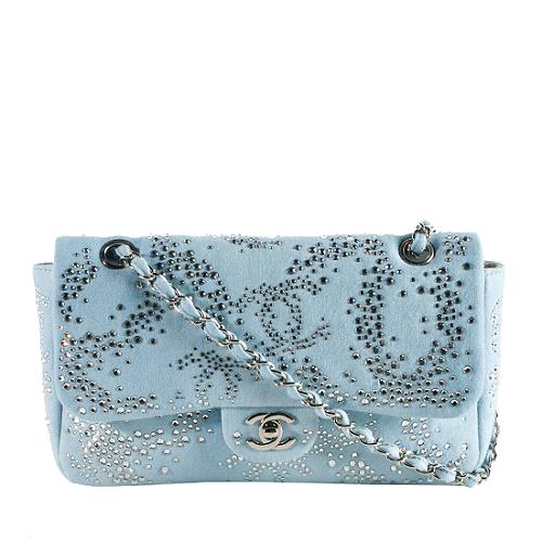 Chanel Denim Quilted Crystal Classic Flap Shoulder Handbag, Chanel Handbags
