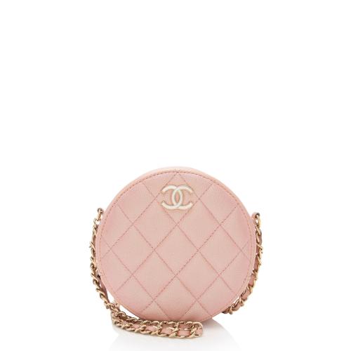 Chanel Iridescent Caviar Leather Mother of Pearl CC Round Clutch with Chain