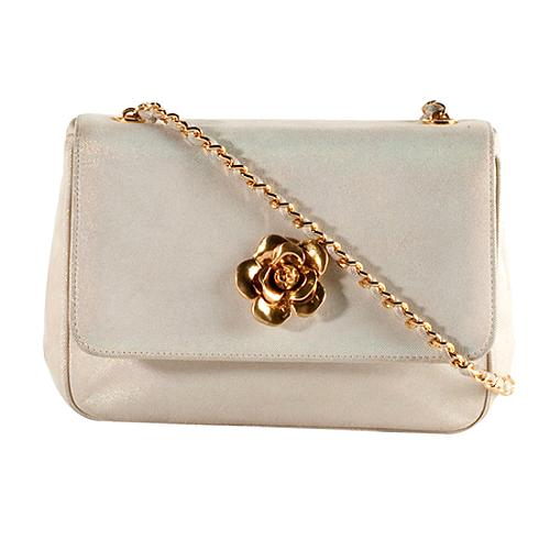 Chanel Iridescent Fabric Flap Camellia Shoulder Handbag