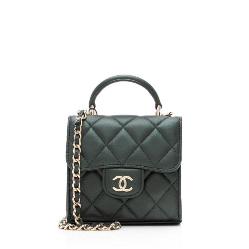Chanel Iridescent Lambskin Top Handle Flap Mini Clutch with Chain