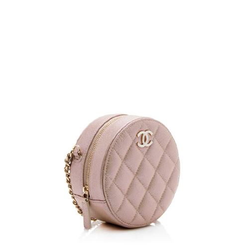 Chanel Irridescent Caviar Leather Round Clutch with Chain