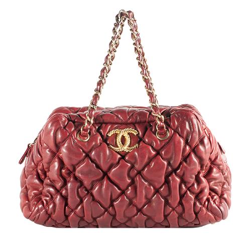 Chanel Lambskin Bubble Quilt Bowler Satchel Handbag