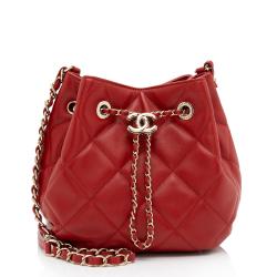 Chanel Lambskin CC Drawstring Mini Chain Bucket Bag