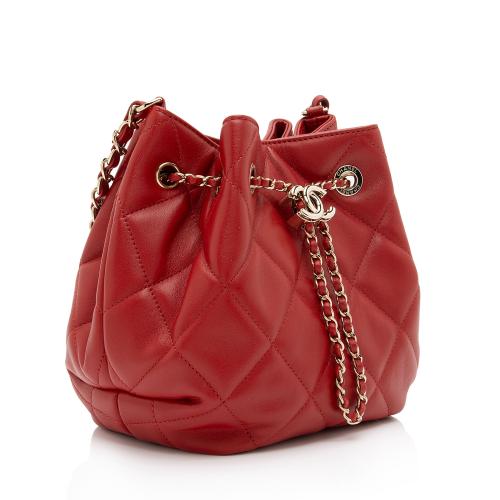 Chanel Lambskin CC Drawstring Mini Chain Bucket Bag, Chanel Handbags