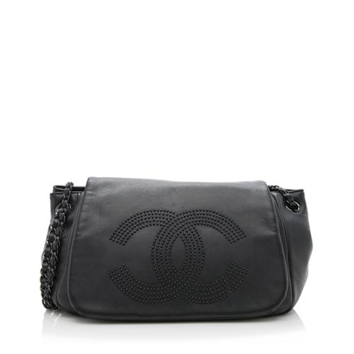 Chanel Lambskin CC Studded Accordion Flap Bag