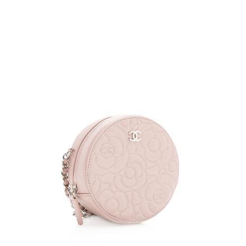 Chanel Lambskin Camellia Round Clutch with Chain