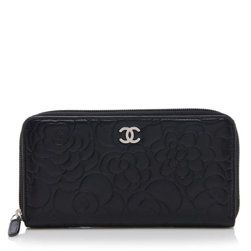 Chanel Lambskin Camellia Zip Wallet