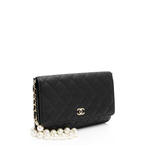 Chanel Lambskin Classic Wallet on Pearl Chain