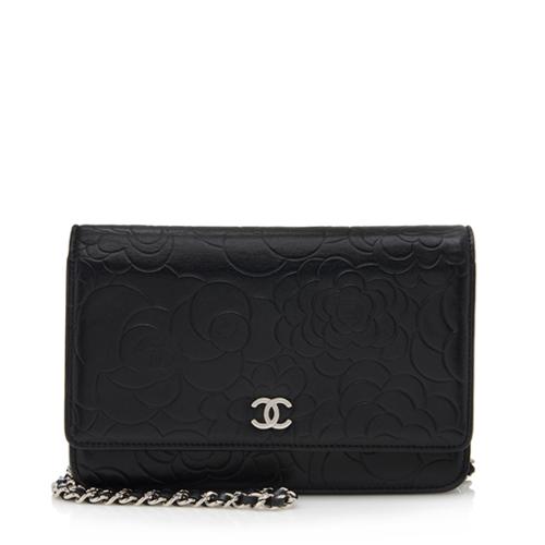 Chanel Embossed Lambskin Camellia Wallet on Chain