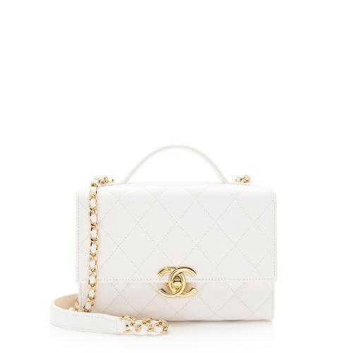 Chanel Lambskin Quilted Plate Top Handle Mini Flap Bag