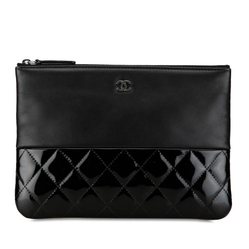 Chanel Lambskin and Quilted Patent O Case Clutch