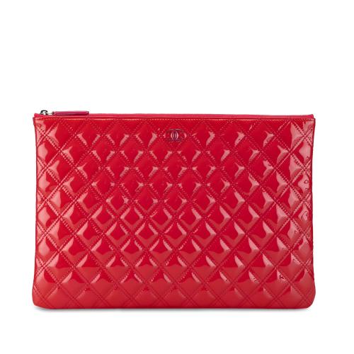 Chanel Large Quilted Patent Leather O Case Clutch