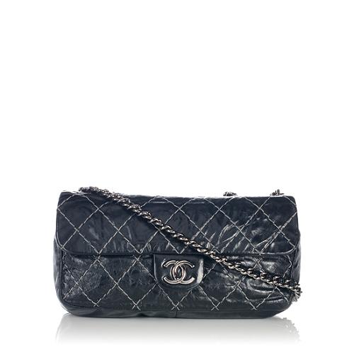 Chanel Glazed Calfskin Double Stitch Flap Shoulder Bag