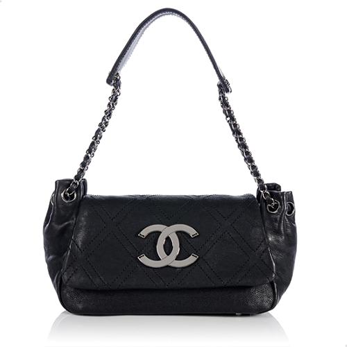 Chanel Leather Diamond Stitched Accordion Flap Shoulder Bag