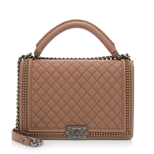 Chanel Leather Top Handle Large Boy Bag